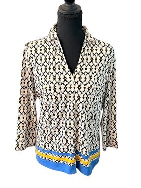 J McLaughlin Geometric Catalina Cloth Button Front V Neck - Medium